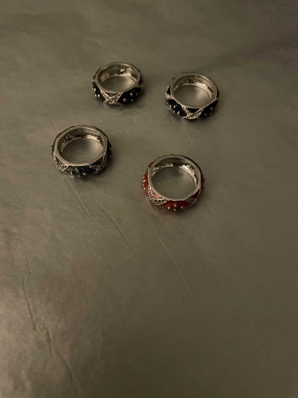 Set of 4 Silver Plate Covered in Rhodium -Women's Rings Size 6
